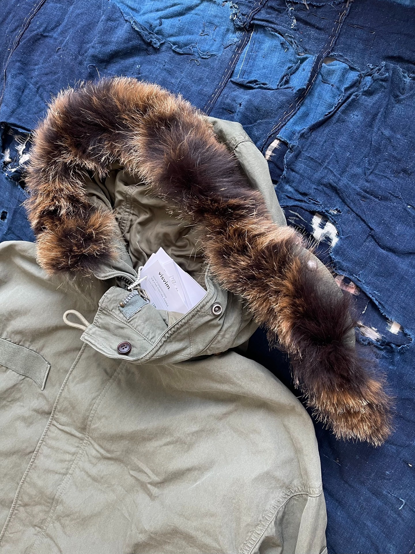 Visvim 24AW five fishtail parka wolf fur coat m65 green - 4