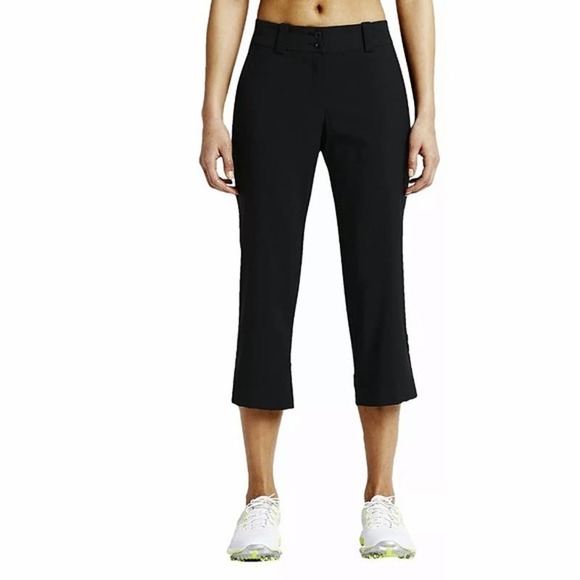 Nike Golf Dri-Fit Tech Capri Pants High Waist Button Up Belt Loops Black 6 Small - 3