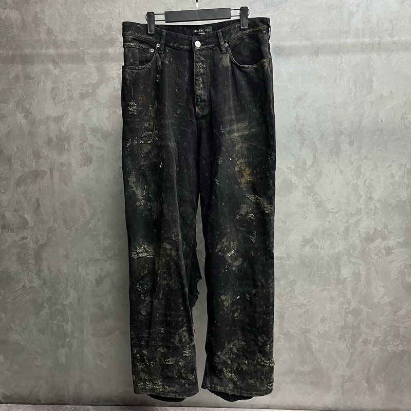 Balenciaga Blue-Tinted Distressed and Soiled-Effect Straight-Leg Pocket Jeans - 1