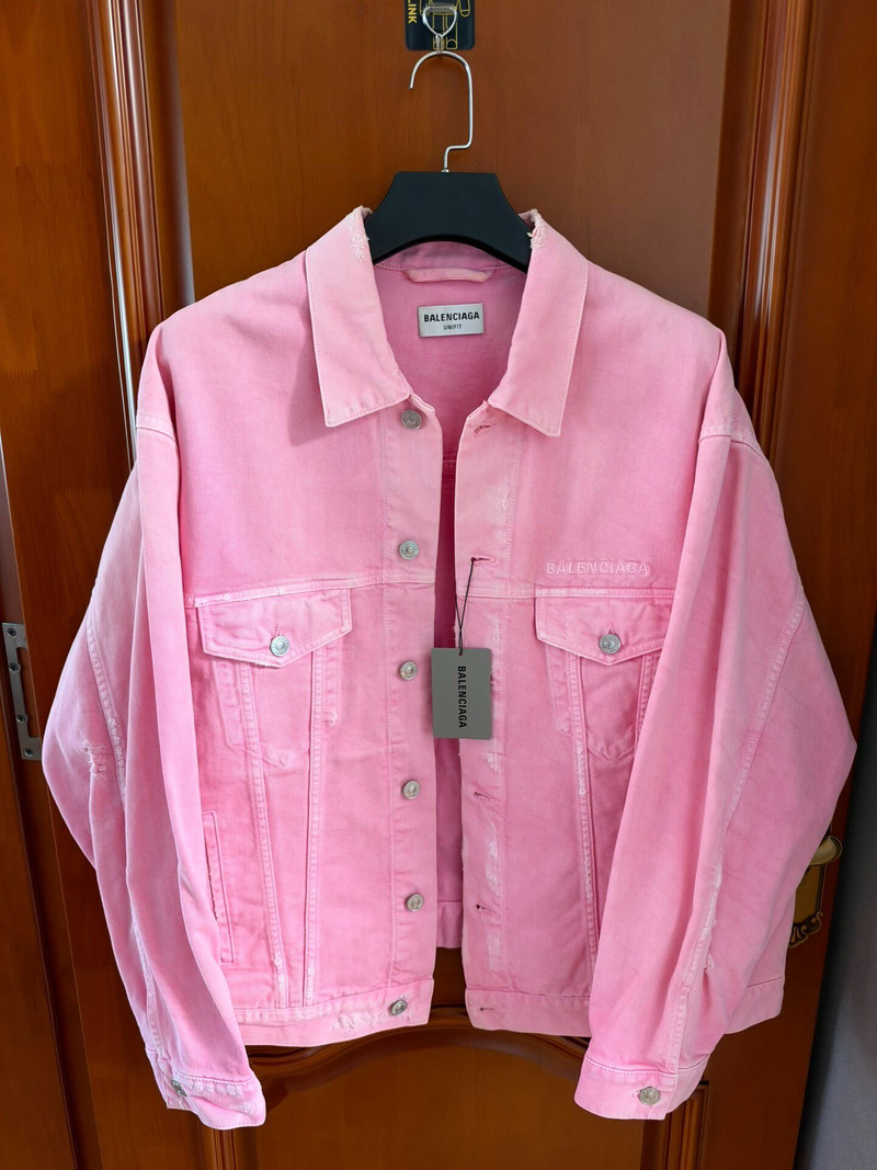 Balenciaga Pink Embroidered Logo Washed Denim Jacket - 1