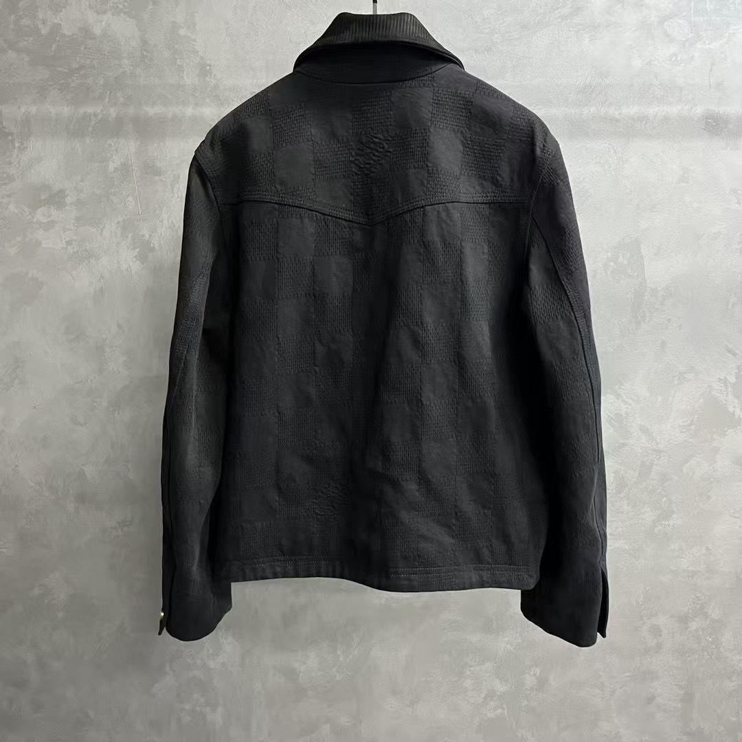 louis vuitton 24 black embossed pattern patchwork zipper long-sleeved jacket - 2