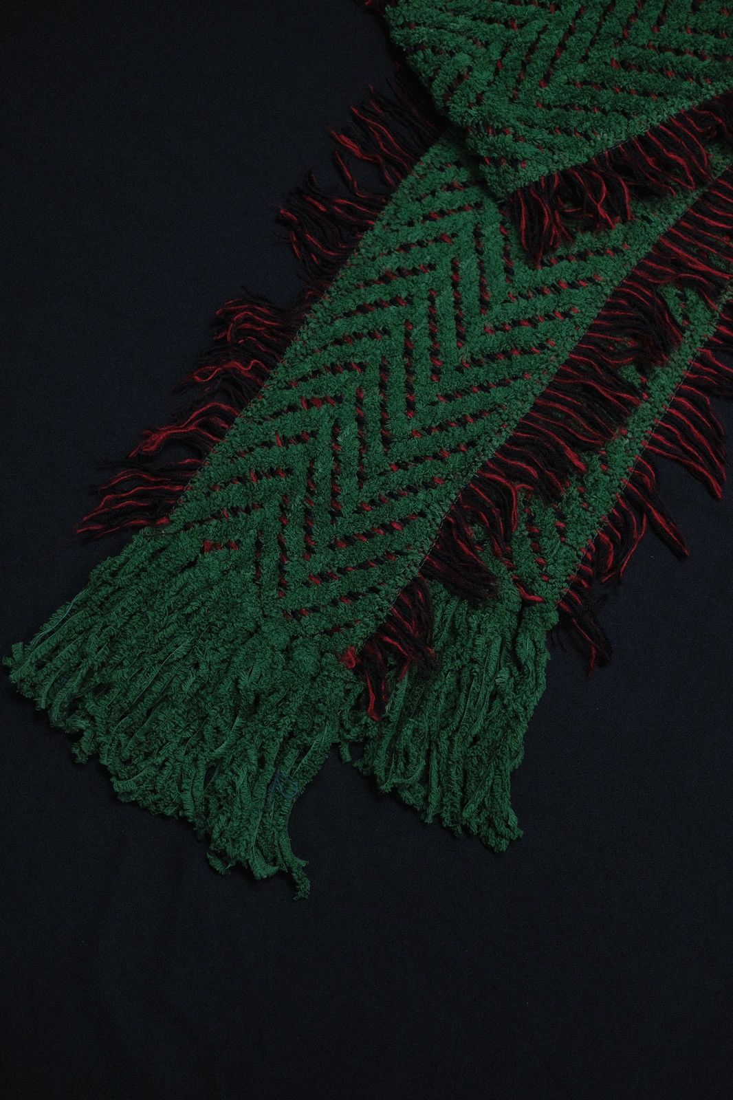 Japanese Brand - Deadstock Cozy Green Fringed Scarf OS Unisex - 4
