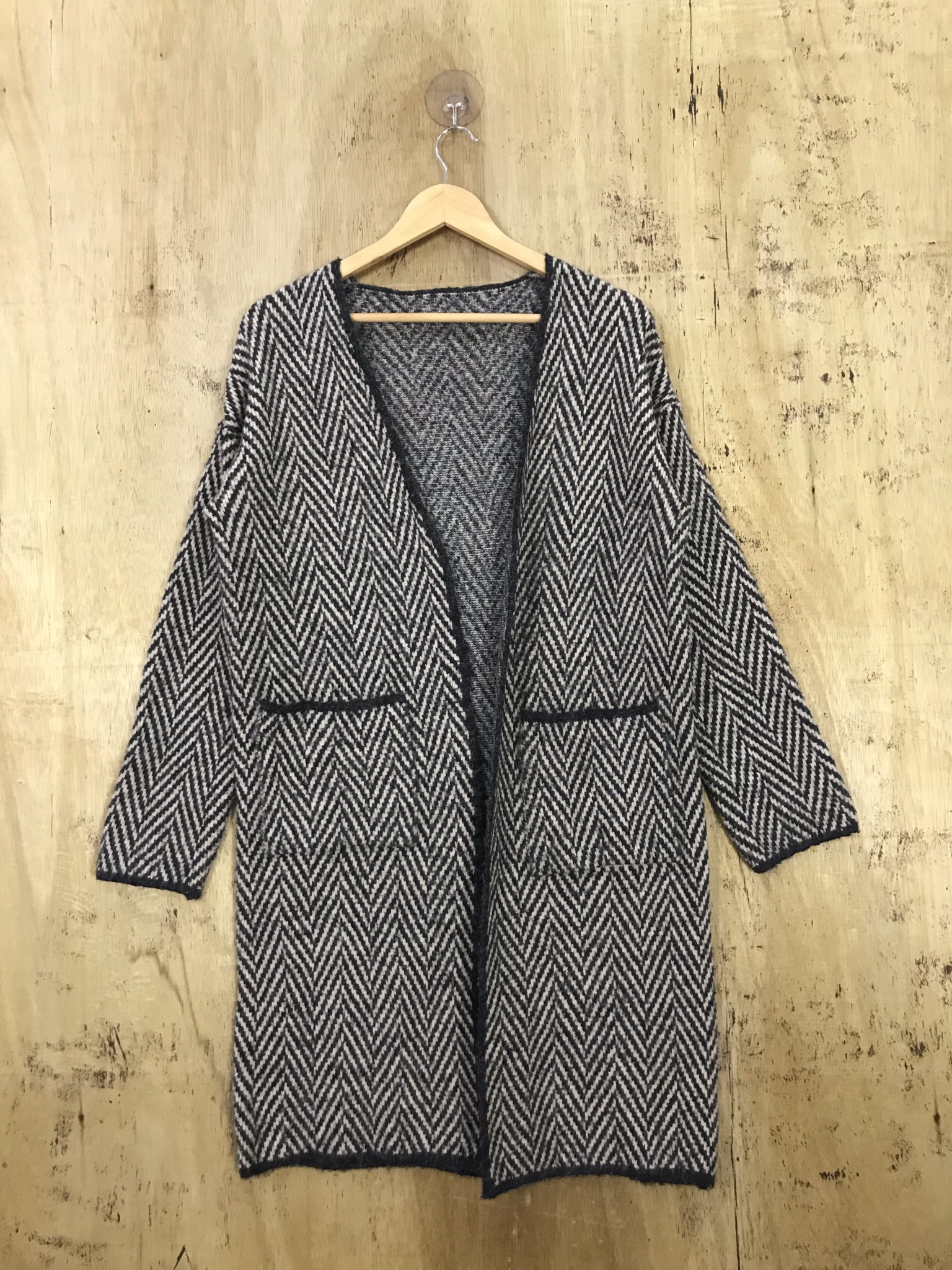 Japanese Brand - Japanese Brand Herringbone Tweed Open Knit Cardigan - 1