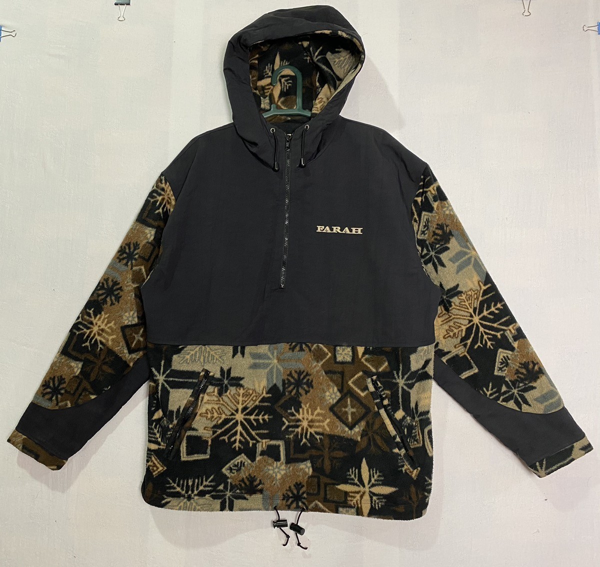 Vintage - FARAH Half Zipped Fleece Nylon Hoodie Jacket - 1