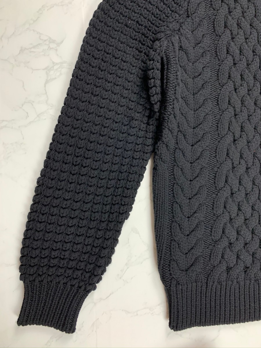 Balmain Black Wool Cable Knit Turtleneck - 6