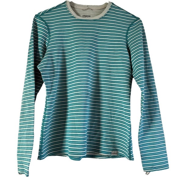 Patagonia Capilene 3 Long Sleeve Top Striped Thermal Midweight Outdoor Green S - 2