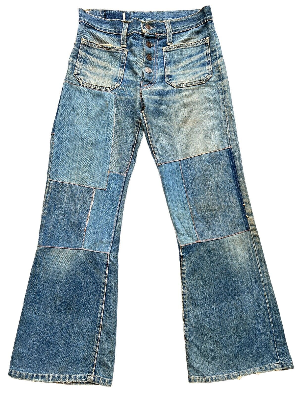 Hype - Vintage 80s Edwin Bushpant Patchwork Distressed Flare Jeans - 2