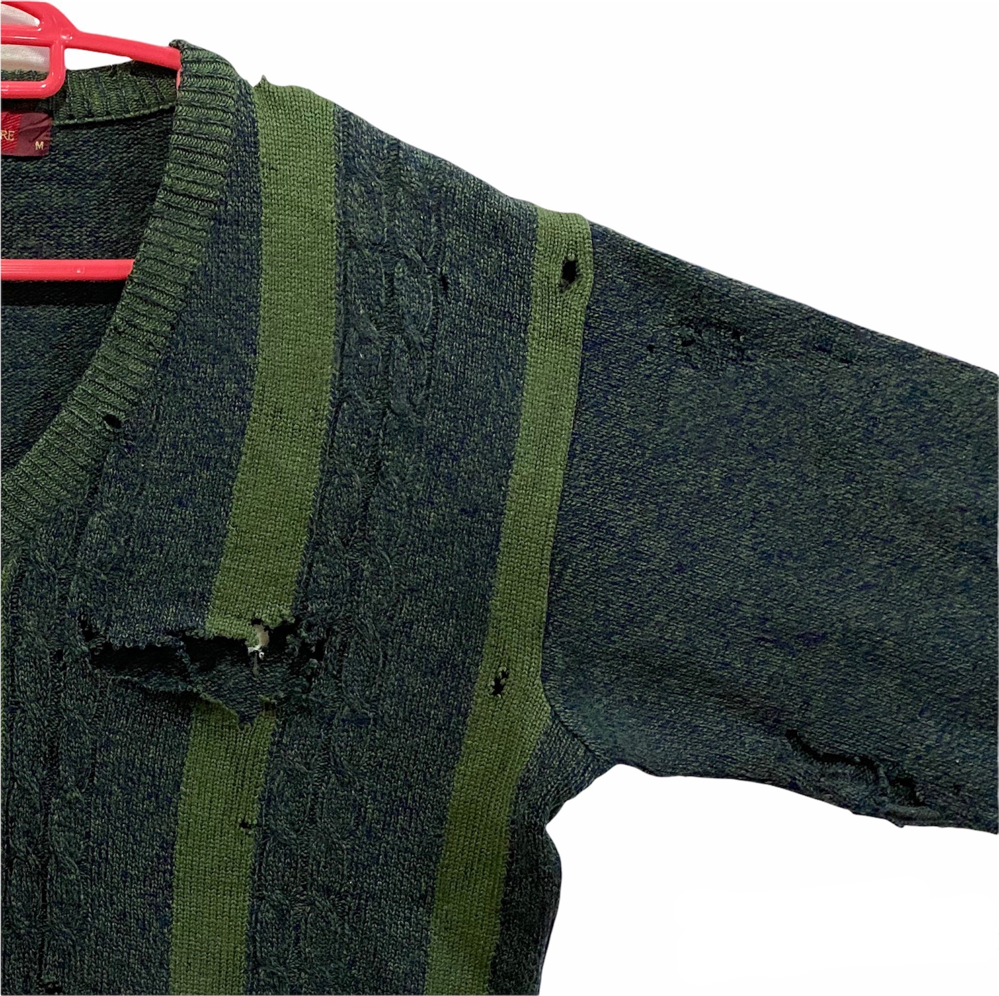 Coloured Cable Knit Sweater - Lecent Cashmere Ripped Sweater Grunge Style Made in Japan - 6