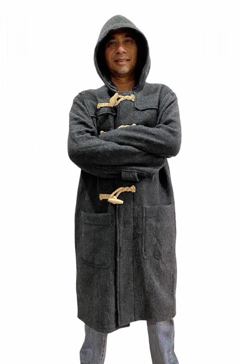 Vintage - Flight Garment Grey Wool Hooded Long Duffel Coat - 2