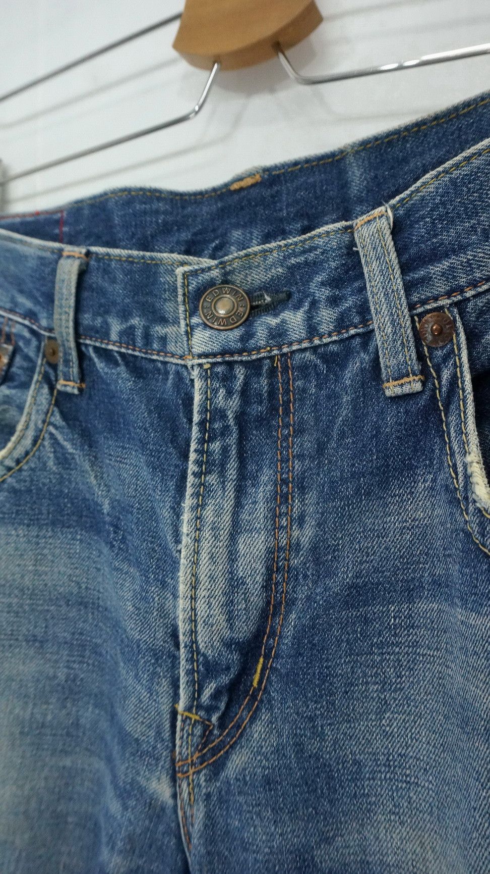 🔥 Vtg EDWIN 13oz Grand Blue Selvedge Worn Out Aging Denim - 11