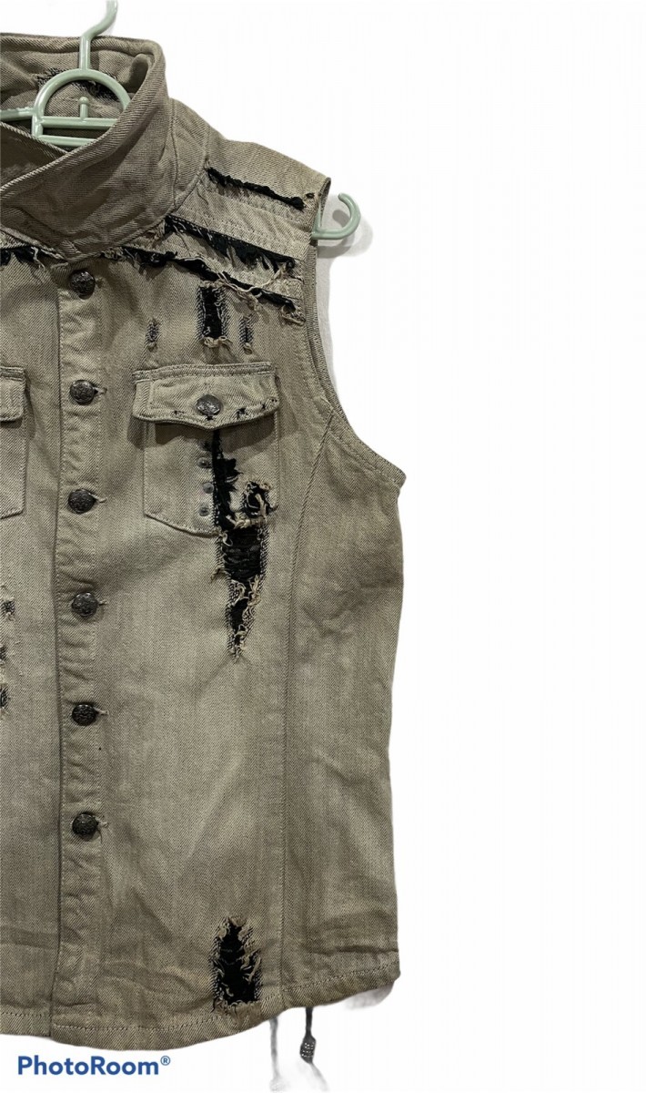 Distressed Denim - Mades Signature Style Sleeveless Distressed Denim Jacket - 2