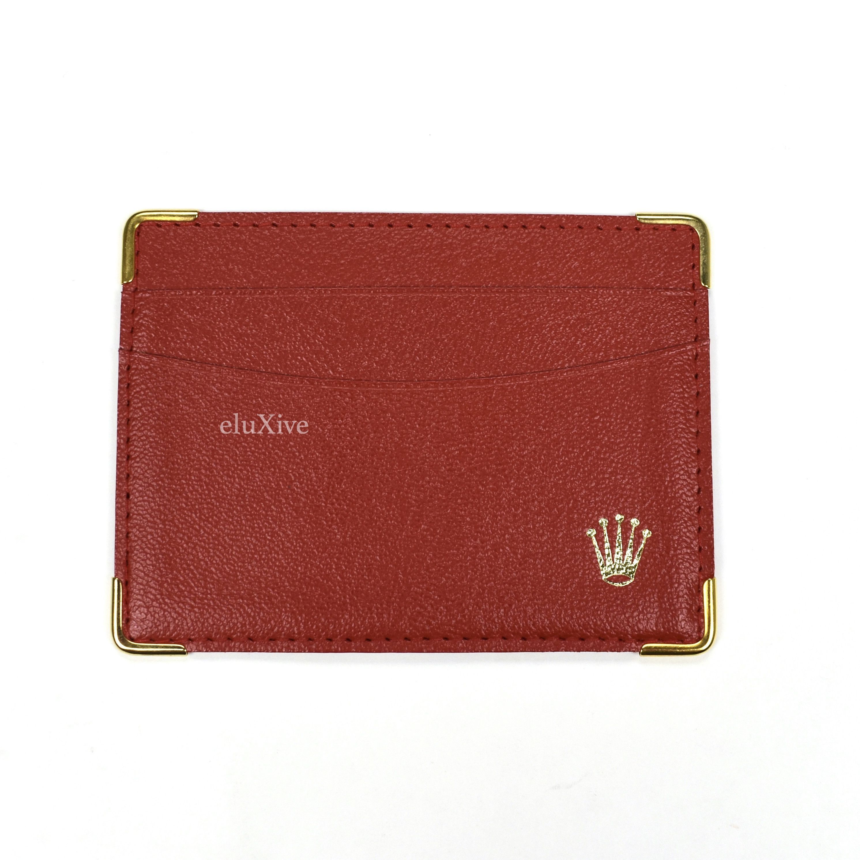 Rolex Red Leather Crown Logo Card Holder Wallet - 1