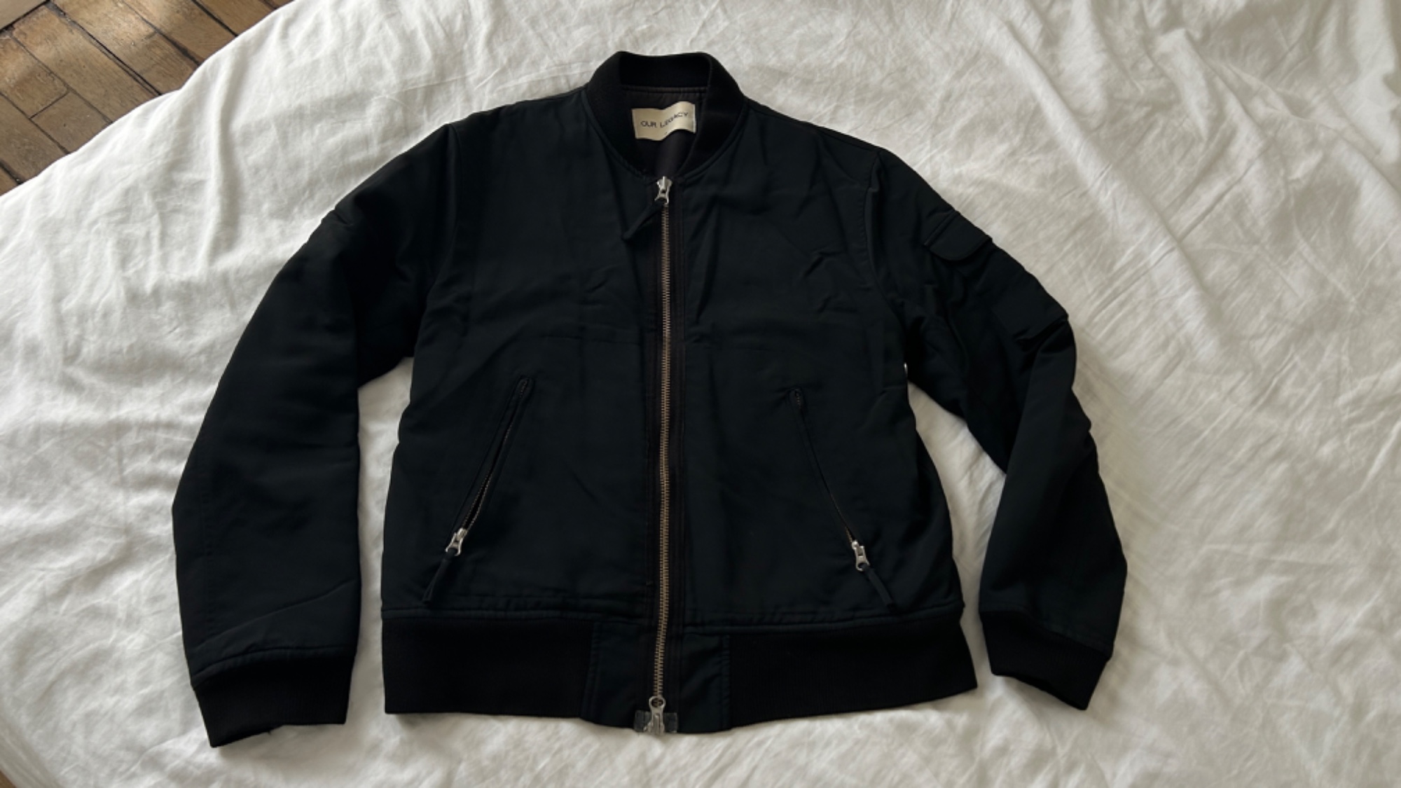 matte black shimmer ma1 bomber jacket 2 . our legacy . large - 1