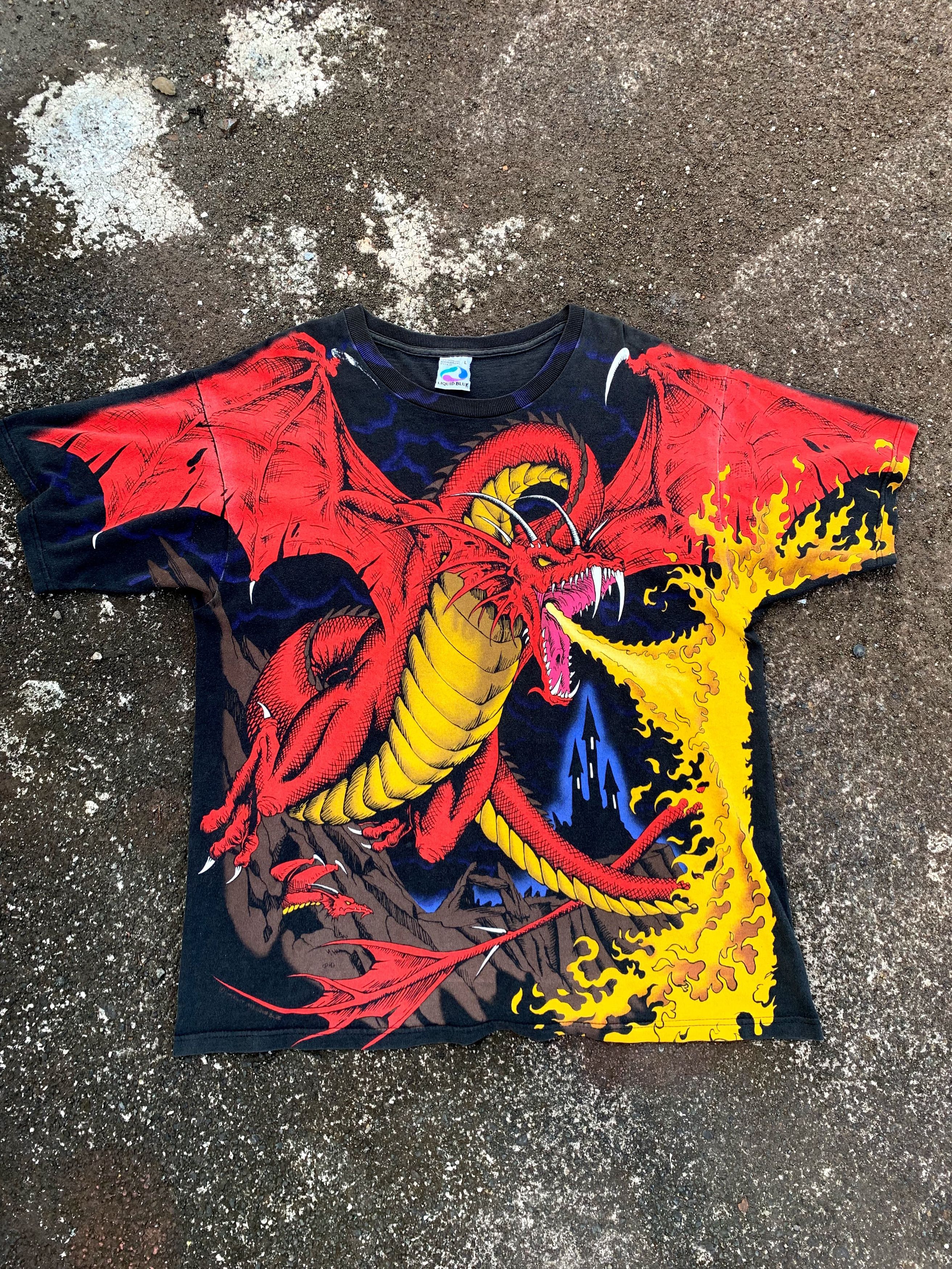 Vintage 1993 Liquid Blue Knight and Dragon T-Shirt - 1