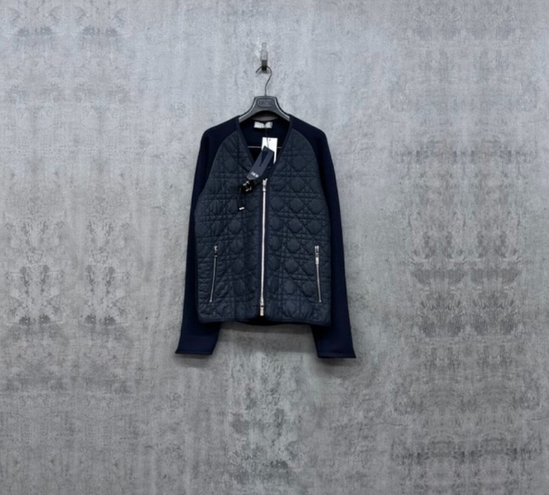Dior Cannage-Quilted Leather & Ribbed Trim Jacket with Logo Clasp - 1