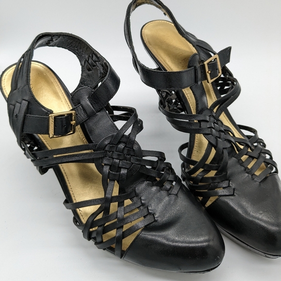 Lauren Ralph Lauren Black Leather Weave Closed Toe Heels Women's 8.5M - 4