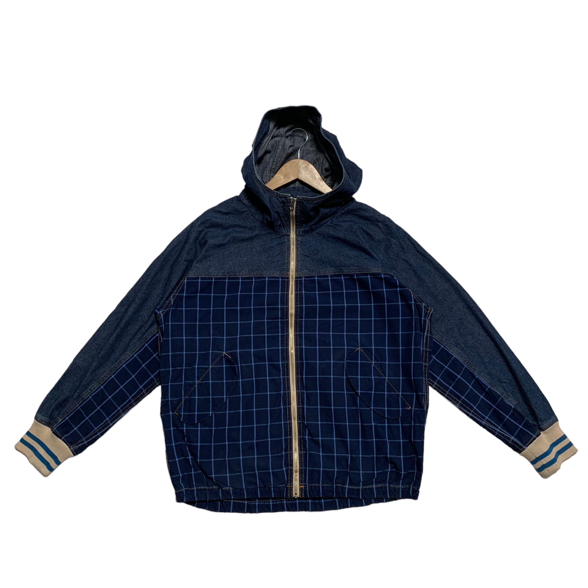 Frapbois By Issey Miyake Denim Plaid Hooded Jacket - 1