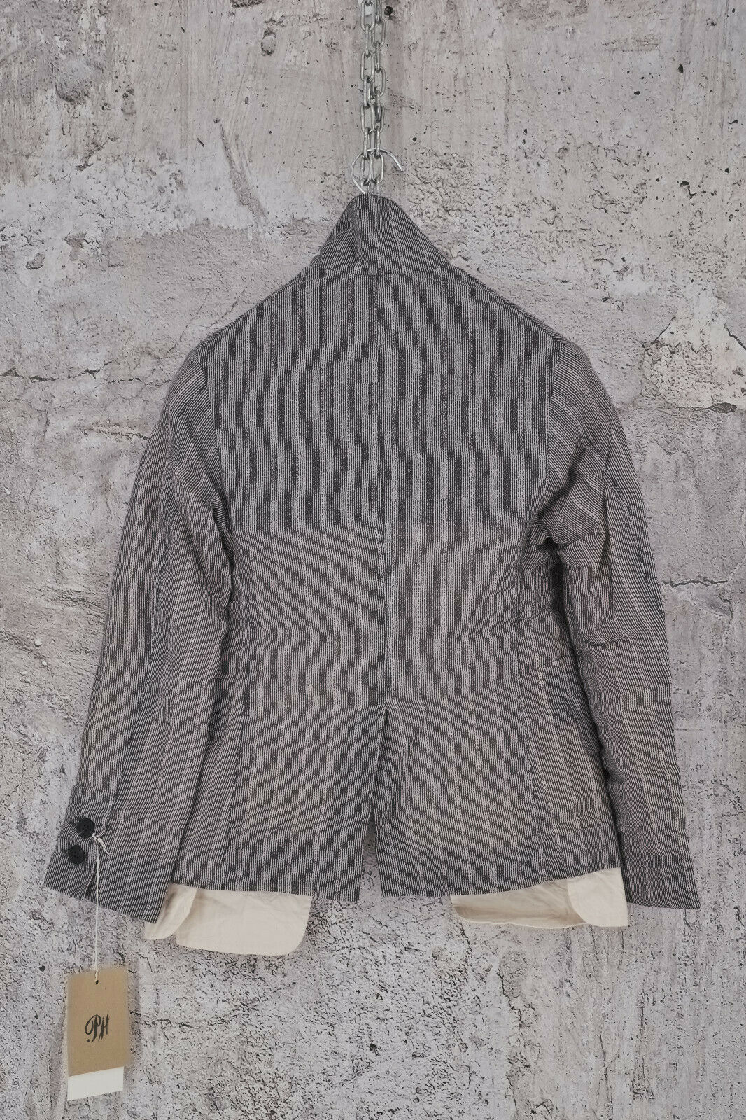 Paul Harnden Shoemakers - NWT STRIPE L LINEN POCKET BLAZER IN GREY S