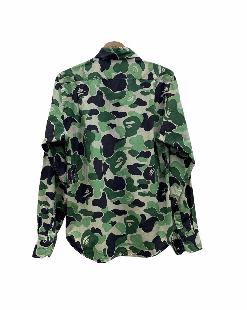 2000 Bape Green Camo Long Sleeve Button Shirt - 2