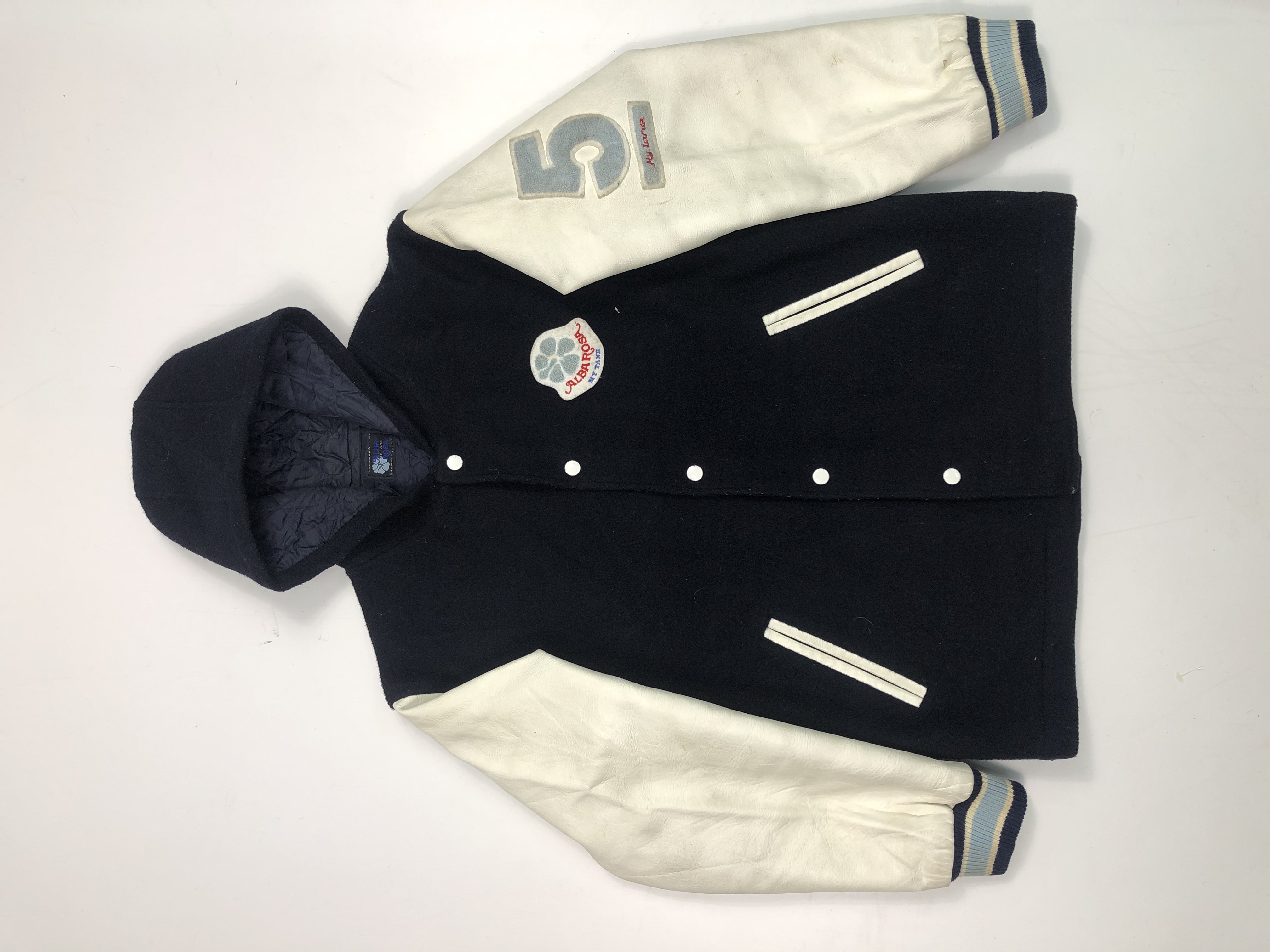 Vintage - Vintage 90s Alba Rosa Leather Sleeve Black Varsity Jacket - 1
