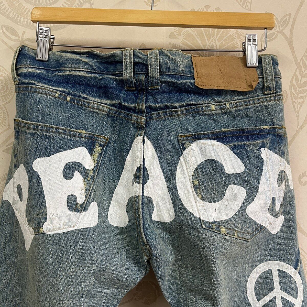 Distressed Hippies Peace Vintage Japan Jeans Acid Wash 30X32 - 19