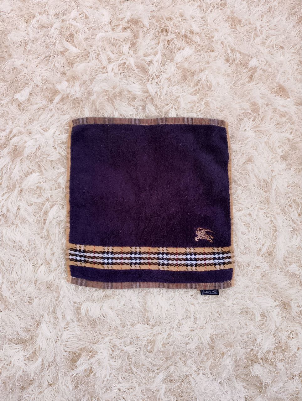 Vintage BURBERRY London Blue Nova Checkered Hand Face Towel - 2