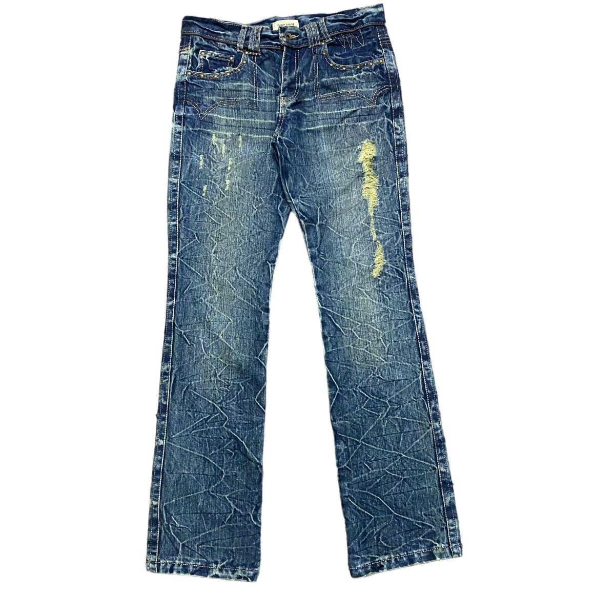 Distressed Denim - BEACH SOUND Gold Stitch Denim Flare Jeans - 2