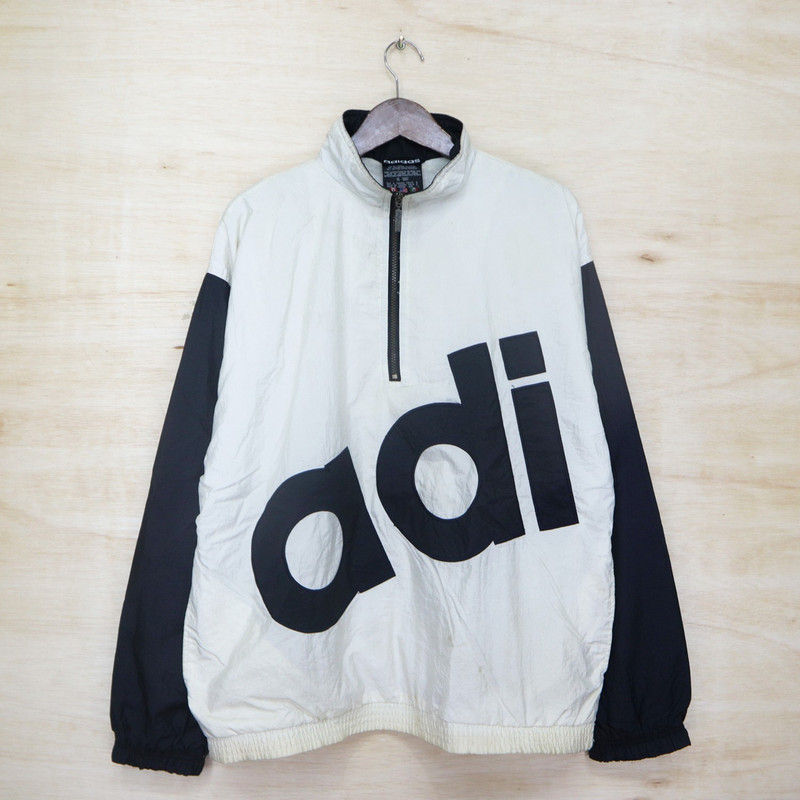 Vintage 90s ADIDAS Big Logo Embroidered Bomber Half-Zip Windbreaker Jacket - 1