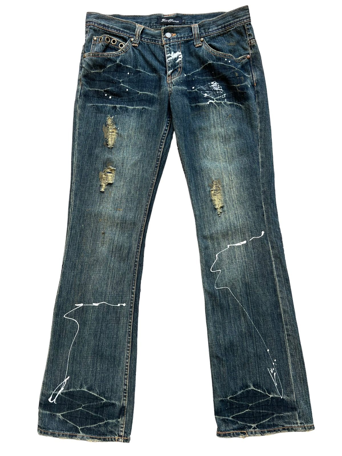 Hype - Roots Japan Distressed Riped Rusty Denim Painted Jeans 33x33 - 2