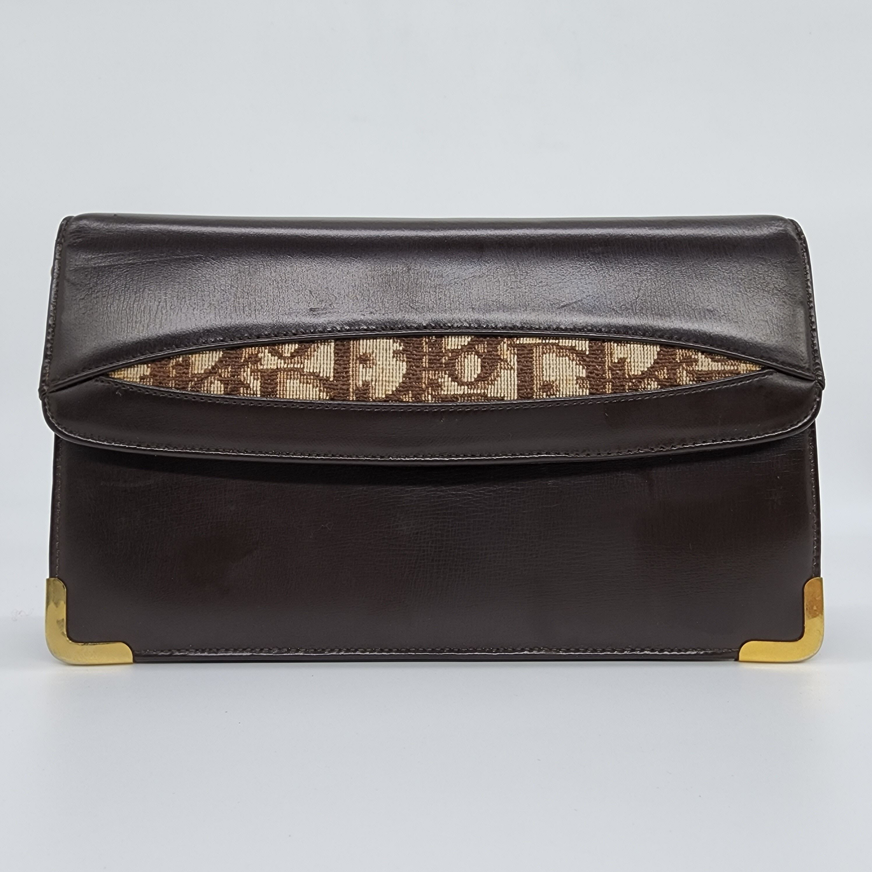 Dior - Brown Leather w/ Oblique Detail Shoulder Bag - 2
