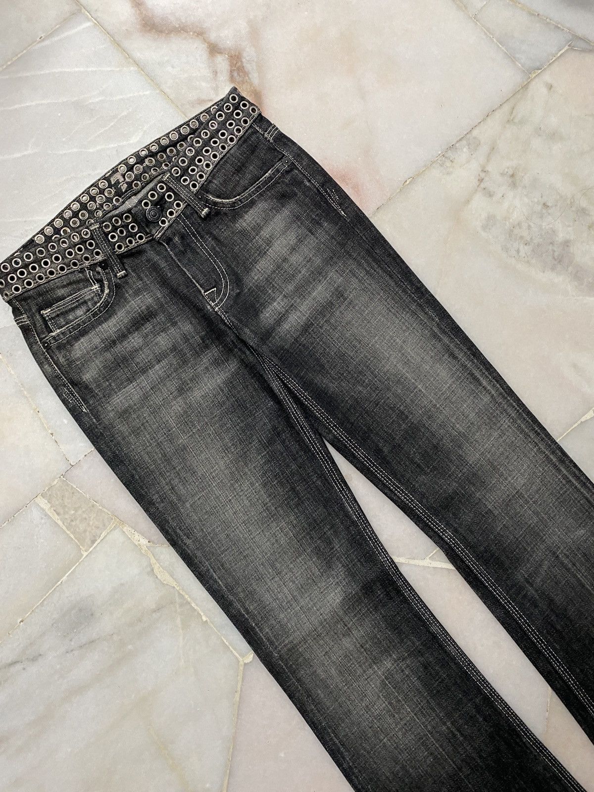 Flare💥90s 7All Studded Mudwash Distress jean Waist 25-26 - 6