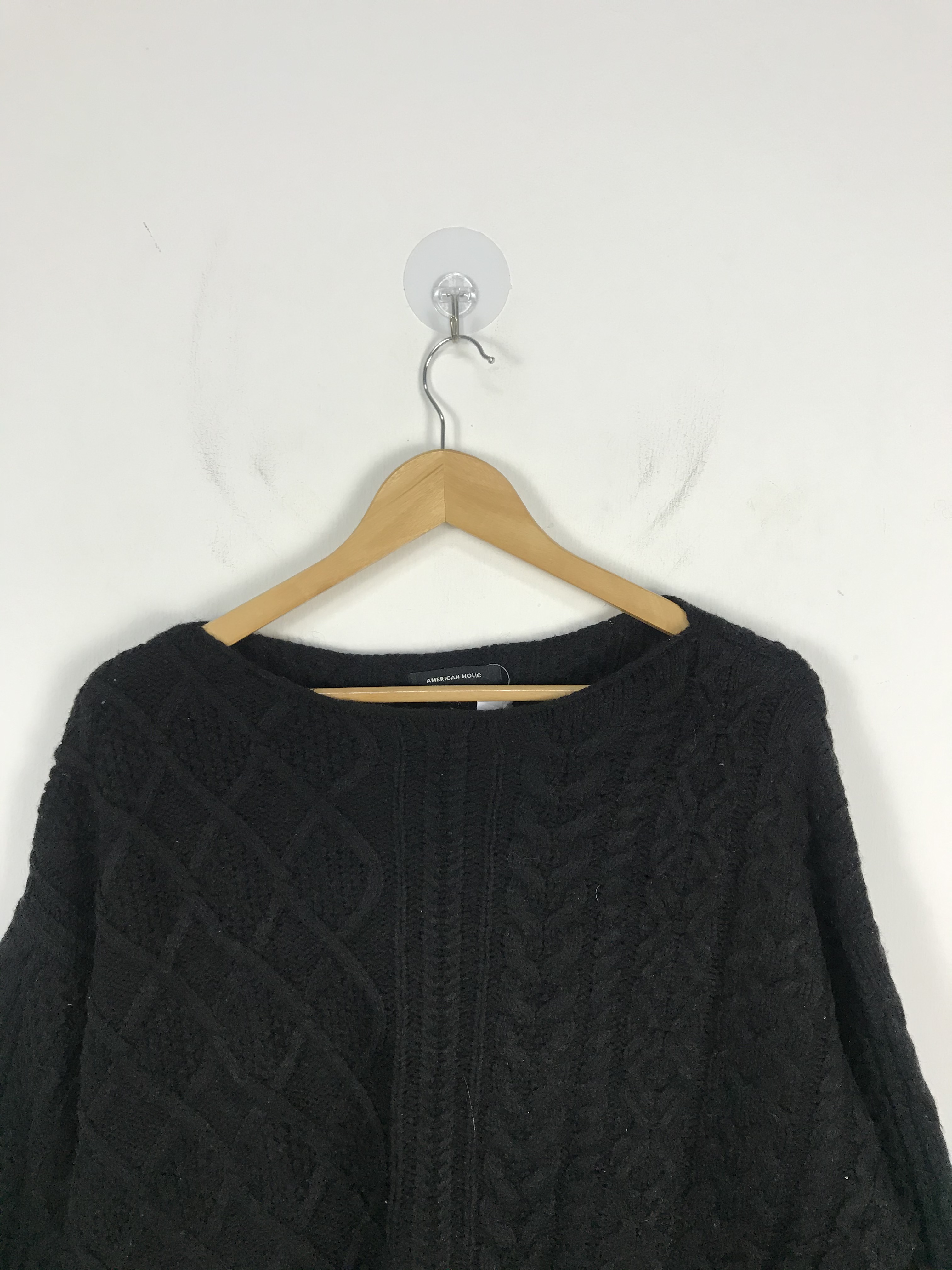 Japanese Brand - American Holic Black Giant Braid Cable Knit Sweater #3034 - 2