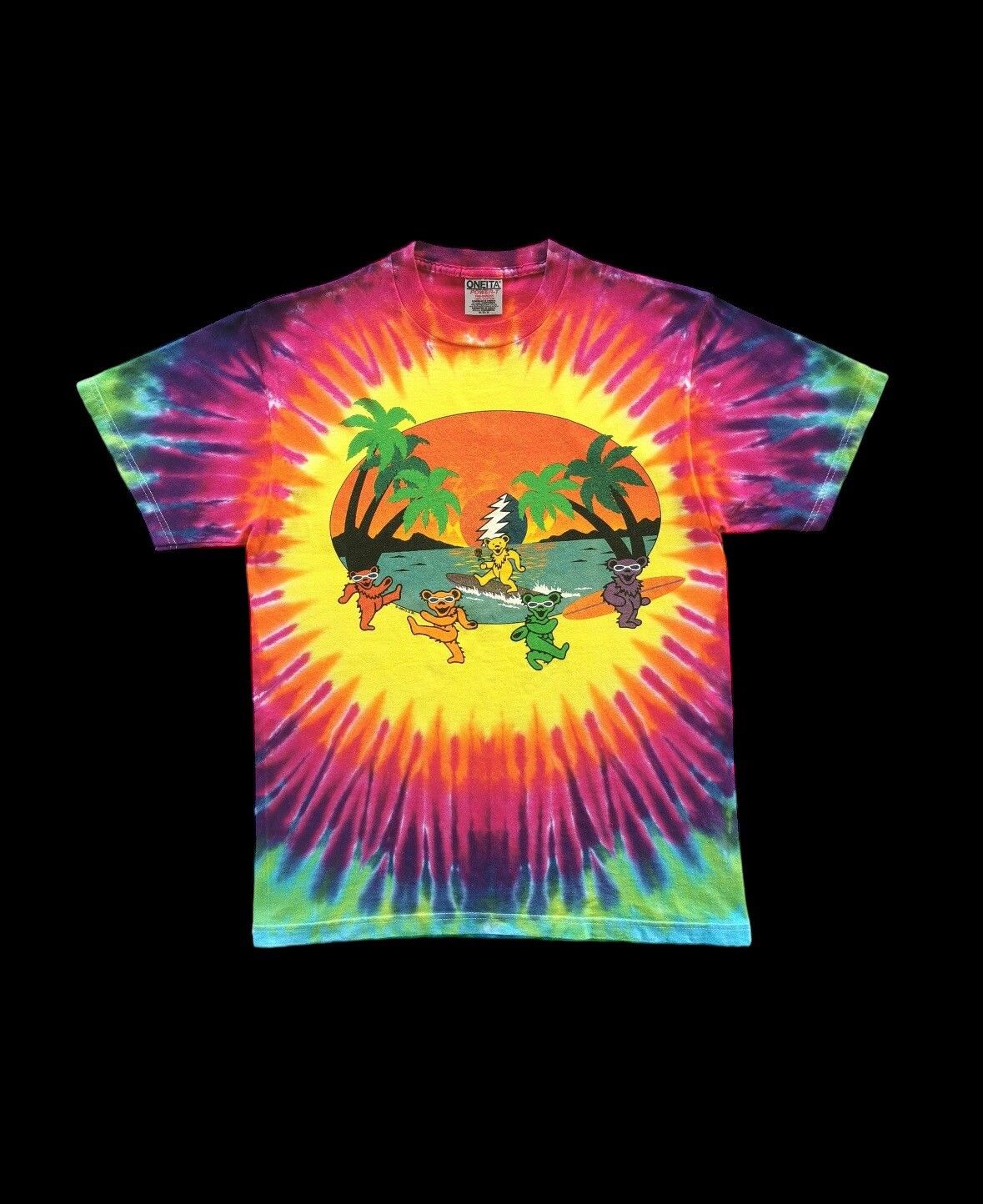 1998 Vintage Grateful Dead Bear Surf Sunset Tie Dye Tees - 2