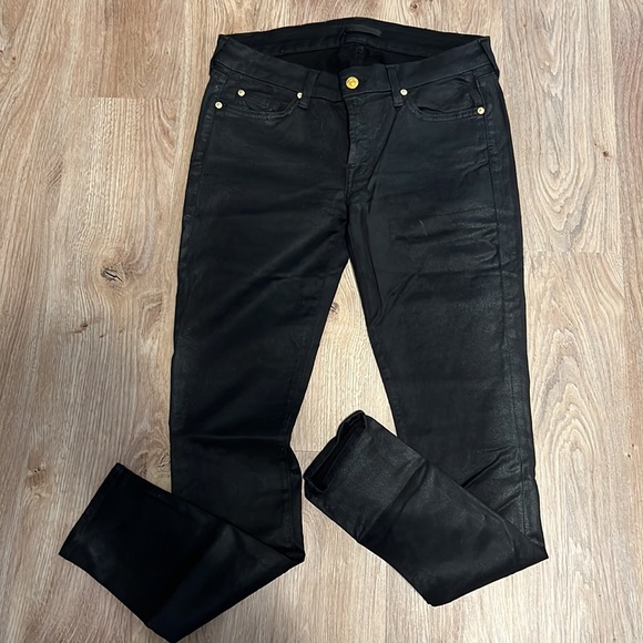 7 for all Mankind Black Waxy Skinny Jeans - 1