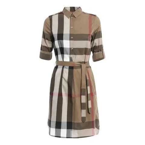 New Burberry dress Classic Checked Midi Dress Taupe brown  women’s US 8 - 1