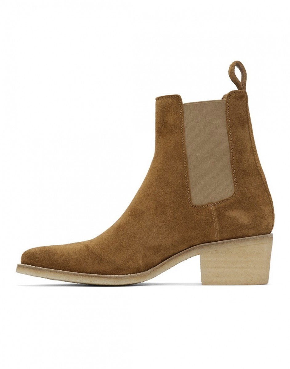 Crepe Suede Chelsea Boot Tan Point Toe - 8