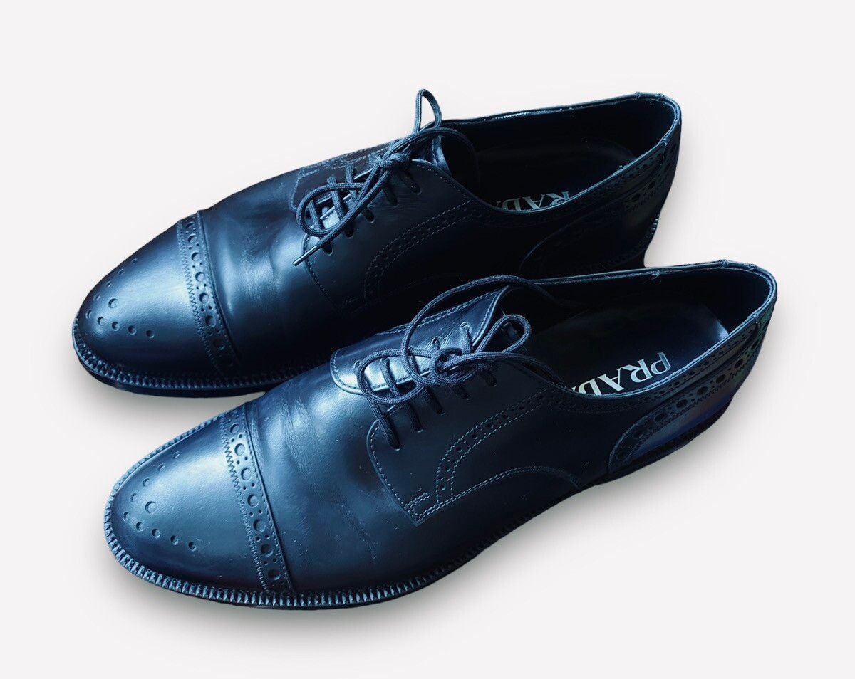 PRADA Leather Oxford Derby Cap Toe Handmade Made In Italy - 5