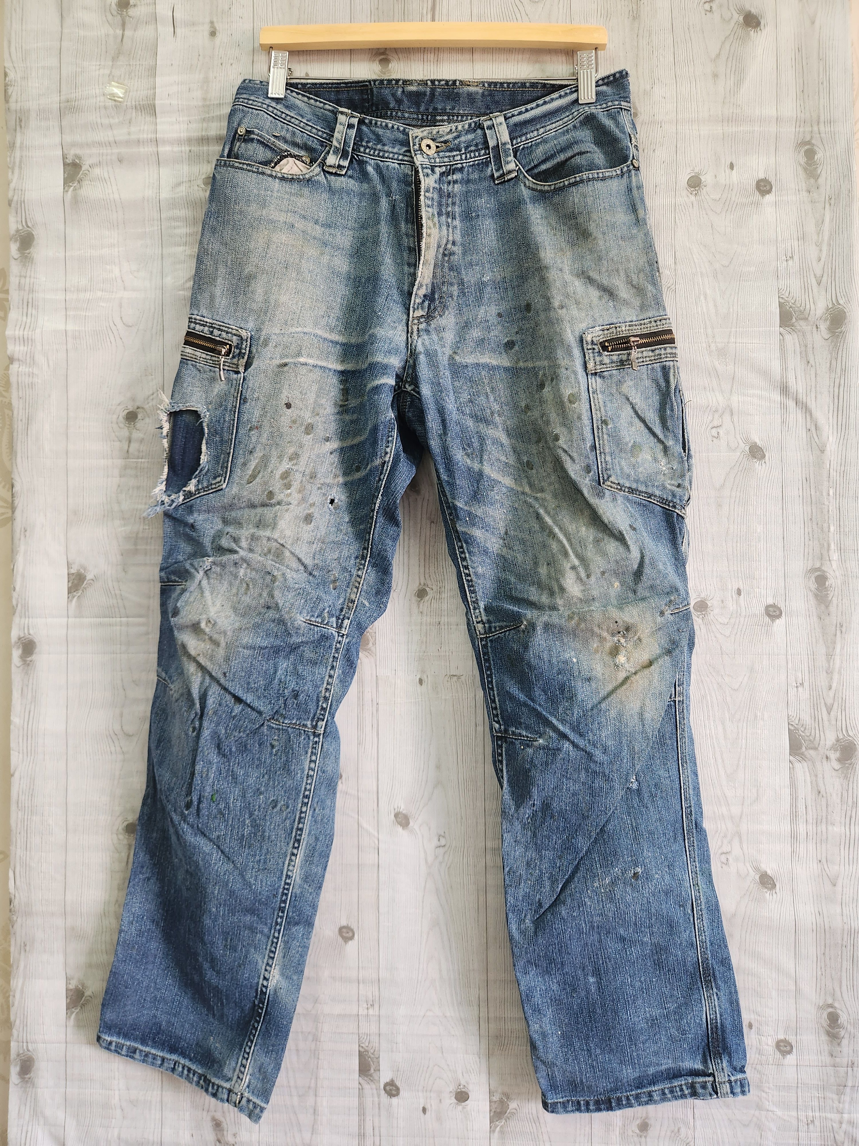 Vintage - Japan Fujiyama Distressed Denim Cargo Jeans - 1