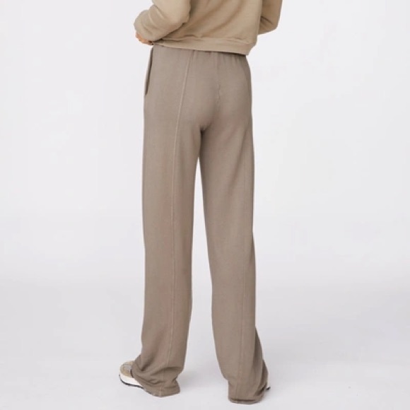 Monrow Supersoft Fleece Wide Leg Track Pants Sweats in Dusty Olive - 2