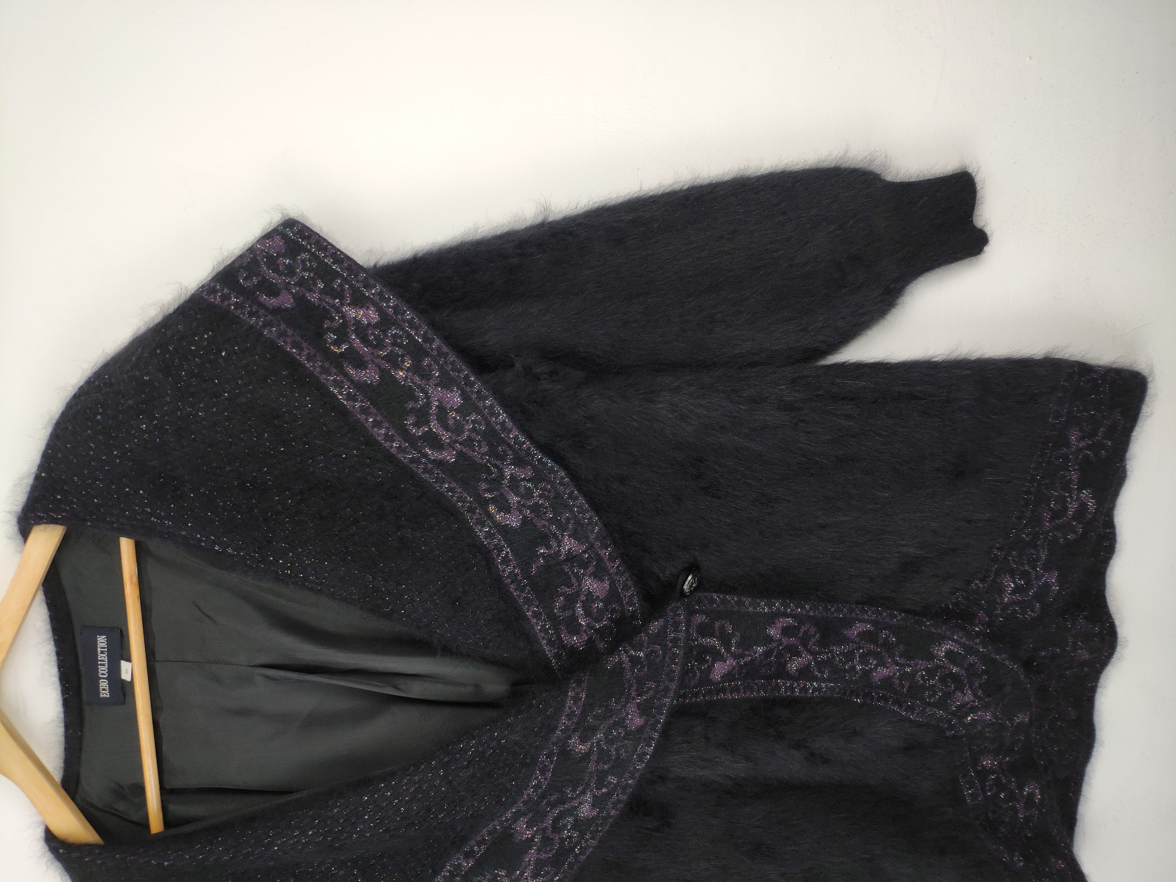 Archival Clothing - Vintage Wool Mohair Shag Shaggy Cardigan Shawls Collar - 5