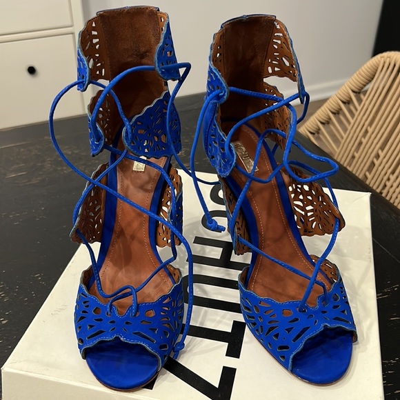 Schutz Ciara Bright Blue Suede Lace-up Heels in Color Klein - 8