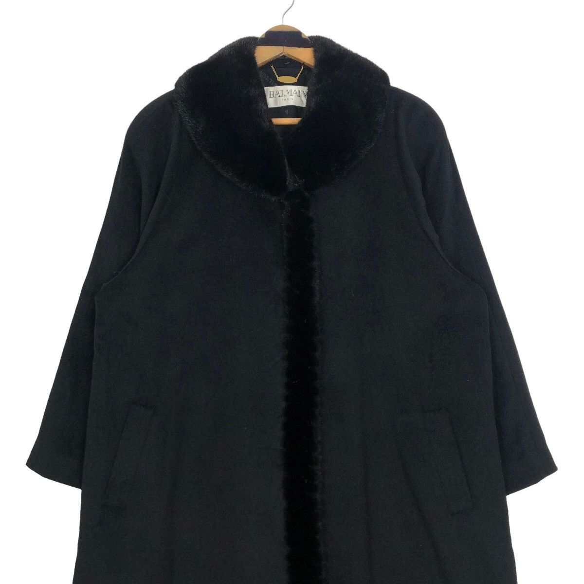 Balmain Paris Faux Fur Pure Cashmere Long Coat - 2