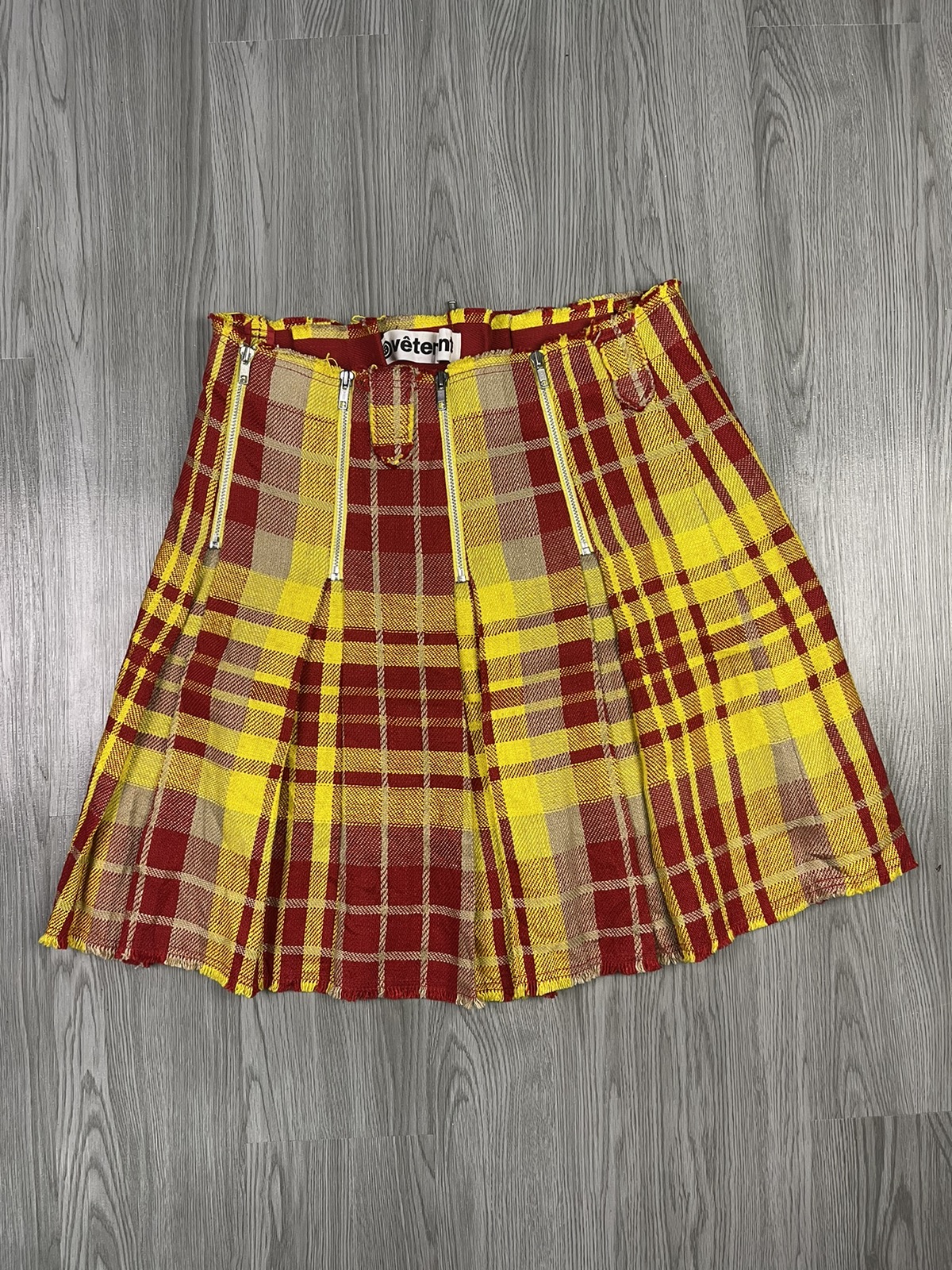 Japanese Brand - Vetement DHL colorway Plaid Pleated Multi Zipper Skirt - 1