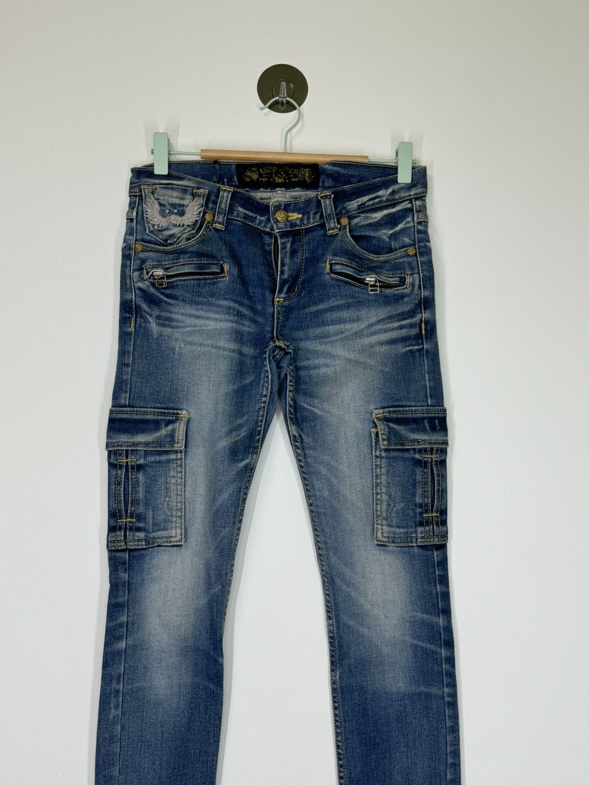 If Six Was Nine - Acid Wash RedPepper Skinny Multi Pocket Jeans Low Rise - 3