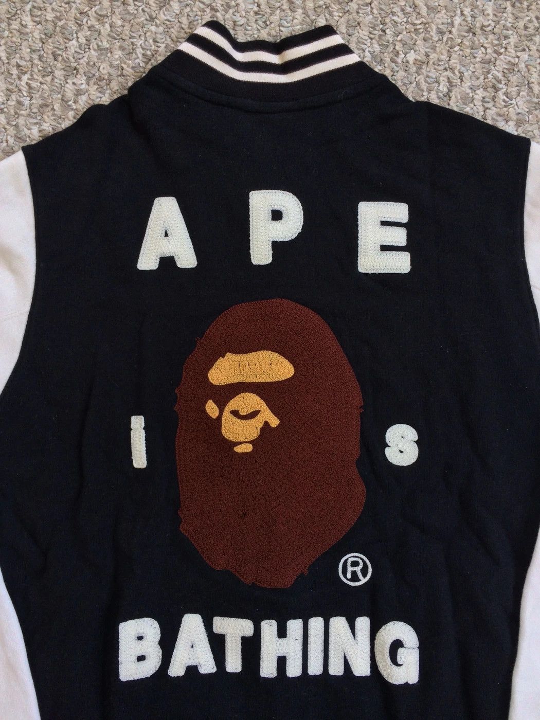 OG Bape Ape is Bathing Embroidered Varsity Bomber Jacket - 2