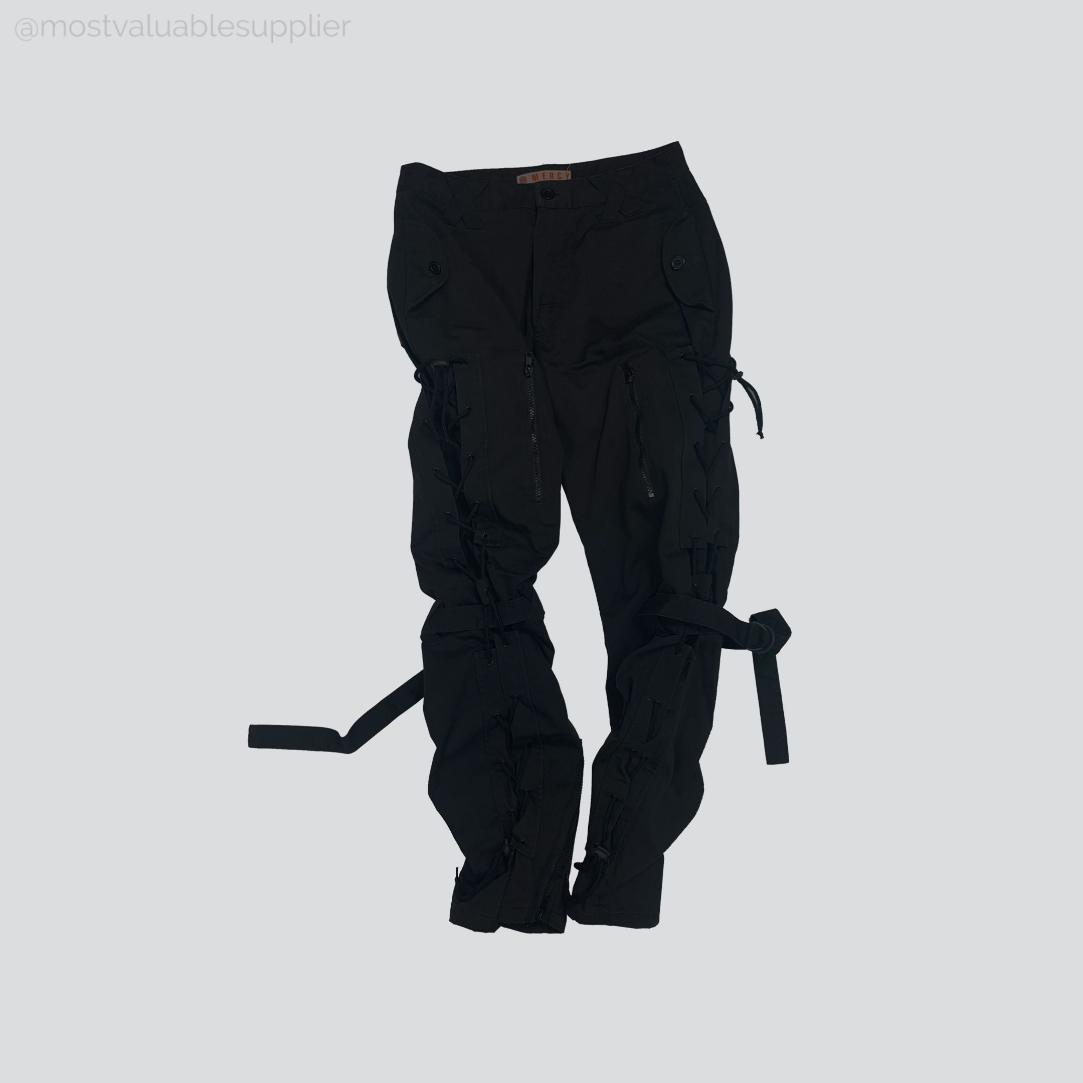 Vintage Mercy Men Pants Women Japanese Style Pants Techwear Lace Up Pants Size M Y2K Pants Hypebeast Pants Streetwear - 3