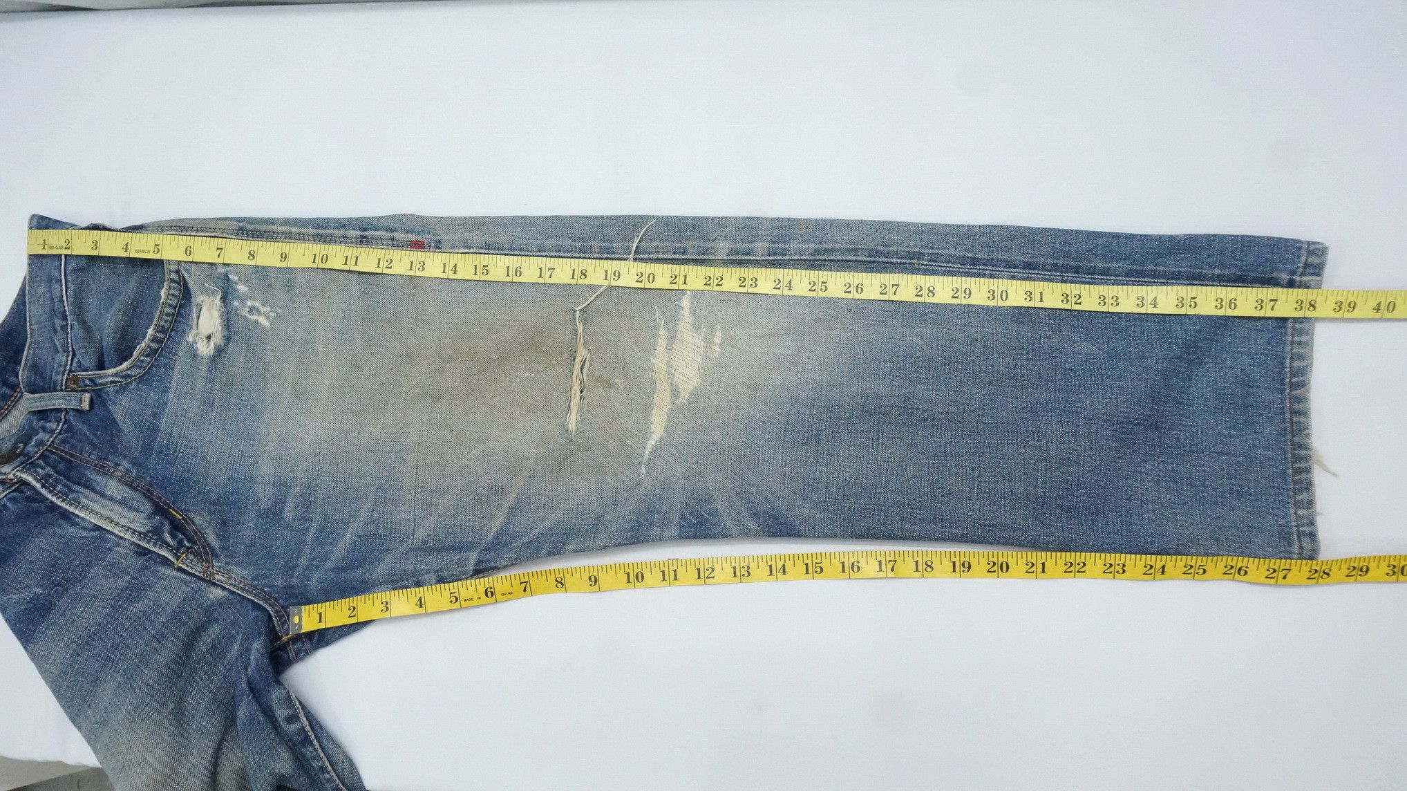 🔥 Vtg EDWIN 13oz Grand Blue Selvedge Worn Out Aging Denim - 18