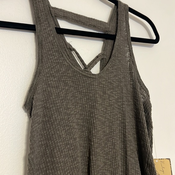 Vintage Havana Olive Lace Up Back Detail Tank Top - 4