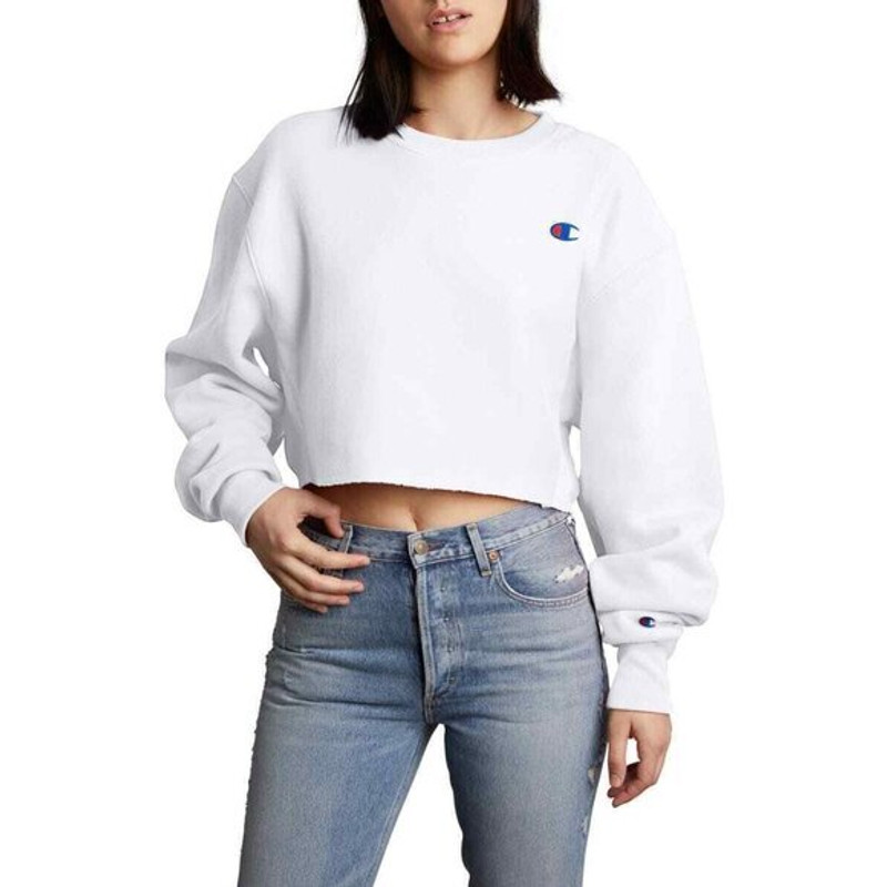 Champion Reverse Weave Cropped Cut Off Crew Raw Hem White SZ M NWT - 1