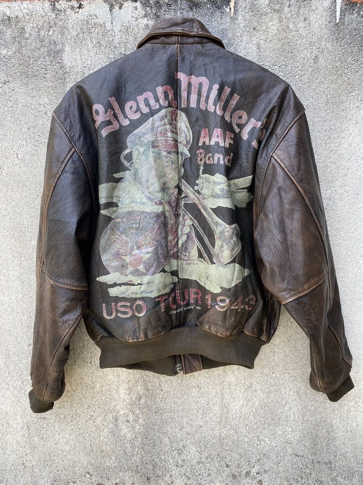 🔥 1980’s Avirex Glenn Miller Aaf Band Leather Bomber Jacket - 1